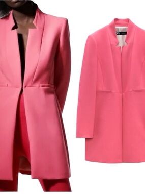 Zara Coral Pink Longline Blazer Jacket